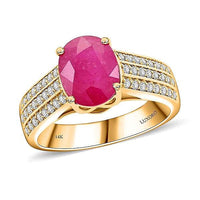 Certified & Appraised Luxoro 14K Yellow Gold AAA Mozambique Ruby and I2 Diamond Ring (Size 10.0) 5.38 Grams 2.85 ctw