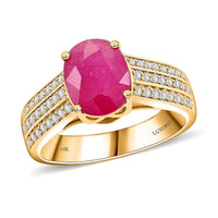 Certified & Appraised Luxoro 14K Yellow Gold AAA Mozambique Ruby and I2 Diamond Ring (Size 10.0) 5.38 Grams 2.85 ctw