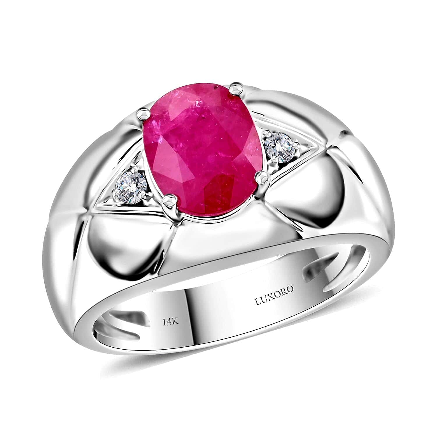 Certified & Appraised Luxoro 14K White Gold AAA Montepuez Ruby and I2 Diamond Ring 7.50 Grams 2.35 ctw