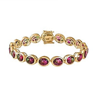 Watermelon Quartz Triplet and Red Garnet 31.21 ctw Bracelet in 18K Vermeil Yellow Gold Over Sterling Silver (7.5 In) (16.13 g)