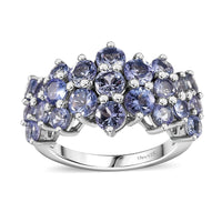 Tanzanite Cluster Ring in Rhodium Over Sterling Silver (Size 10.0) 2.70 ctw
