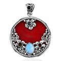 TLV Bali Legacy Sponge Coral, Larimar, Multi Gemstone Ocean Bloom Pendant in Sterling Silver 3.90 ctw - Sticky add to cart bar