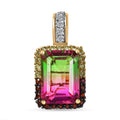 Watermelon Quartz and Multi Gemstone 8.85 ctw Pendant without Chain in 18K Vermeil Yellow Gold Over Sterling Silver - Sticky add to cart bar