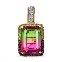 Watermelon Quartz and Multi Gemstone 8.85 ctw Pendant without Chain in 18K Vermeil Yellow Gold Over Sterling Silver