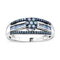 Doorbuster Blue Diamond (IR) Ring in Platinum Over Sterling Silver (Size 6.0) 0.50 ctw