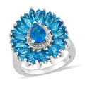 Malgache Neon Apatite and Natural White Zircon Cocktail Ring in Platinum Over Sterling Silver (Size 10.0) 3.50 ctw - Sticky add to cart bar