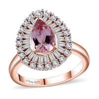 Premium Pink Morganite, Moissanite Ring in 18K Vermeil RG Over Sterling Silver (Size 7.0) 2.00 ctw