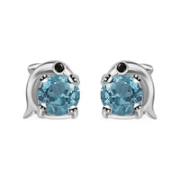 D'Joy Premium Betroka Blue Apatite and Thai Black Spinel 0.60 ctw Dolphin Stud Earrings in Rhodium Over Sterling Silver