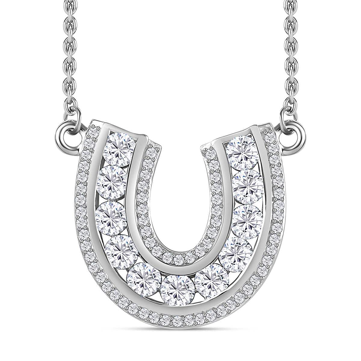 Moissanite 1.75 ctw Horseshoe Necklace in Rhodium Over Sterling Silver 18 Inches