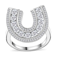 Moissanite 1.75 ctw Horseshoe Ring in Rhodium Over Sterling Silver