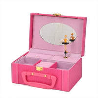 Pink and Rose Red Woven Texture Faux Leather 2 Layer Musical Jewelry Box