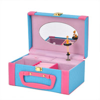 Rose Red and Blue Woven Texture Faux Leather 2 Layer Musical Jewelry Box