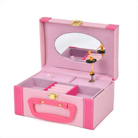 Rose Red and Pink Woven Texture Faux Leather 2 Layer Musical Jewelry Box