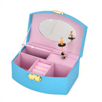 Blue Fan Shape Faux Leather Music Jewelry Box with Handle