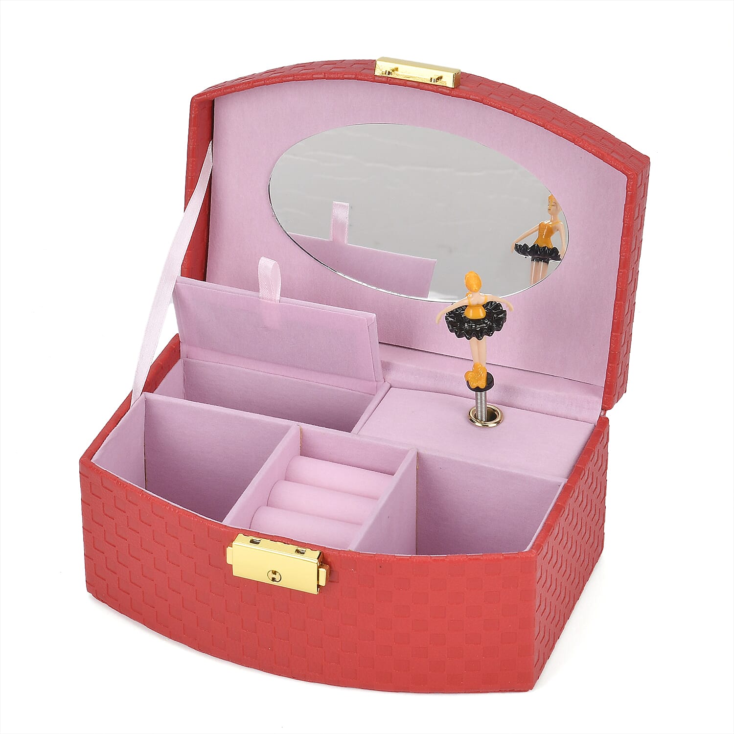 Doorbuster Blue Fan Shape Faux Leather Music Jewelry Box with Handle (7.1"x5.1"x3.3")