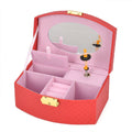 Doorbuster Blue Fan Shape Faux Leather Music Jewelry Box with Handle (7.1"x5.1"x3.3") - Sticky add to cart bar