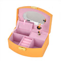Yellow Fan Shape Faux Leather Music Jewelry Box with Handle - Sticky add to cart bar