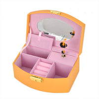 Yellow Fan Shape Faux Leather Music Jewelry Box with Handle