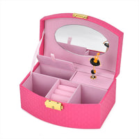Rose Red Fan Shape Faux Leather Music Jewelry Box with Handle