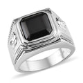 Asscher Cut Thai Black Spinel Men's Ring in Stainless Steel (Size 10.0) 7.50 ctw - Sticky add to cart bar