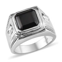 Asscher Cut Thai Black Spinel Men's Ring in Stainless Steel (Size 10.0) 7.50 ctw