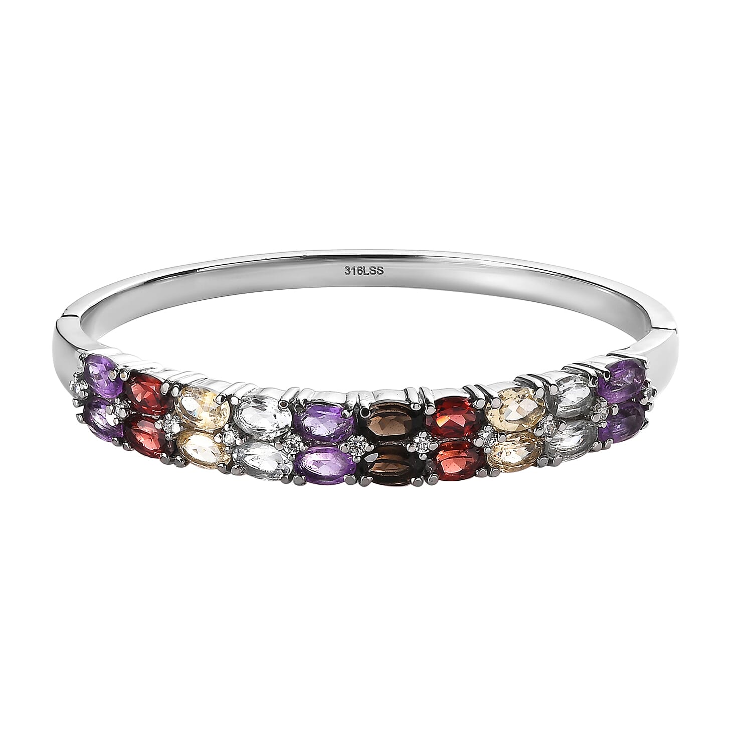 Multi Gemstone Bangle Bracelet in Stainless Steel (6.50 In) 10.50 ctw