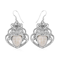 Bali Goddess Carved Bone Earrings in Sterling Silver