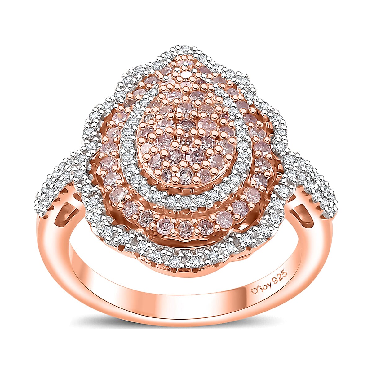 Natural Pink and White Diamond Ring in 18K Vermeil RG Over Sterling Silver (Size 10.0) 1.00 ctw