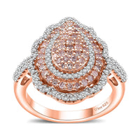 Natural Pink and White Diamond Ring in 18K Vermeil RG Over Sterling Silver (Size 10.0) 1.00 ctw