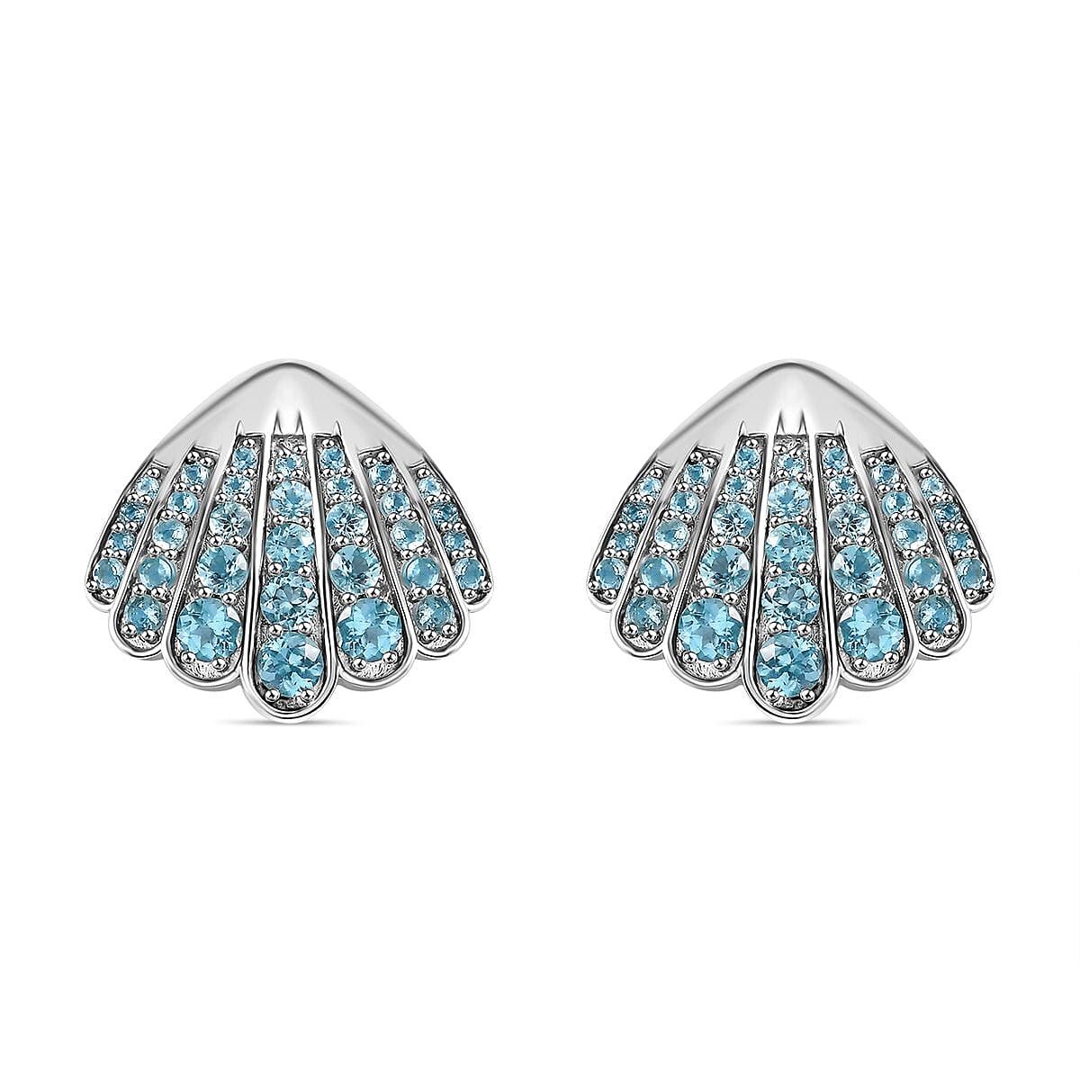 D'Joy Premium Betroka Blue Apatite 6.10 ctw Sea-Shell Earrings in Rhodium Over Sterling Silver