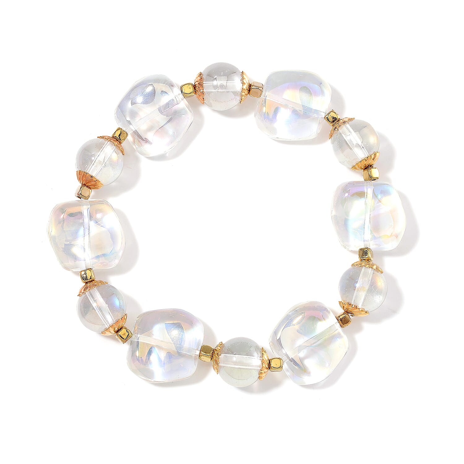 Epic Deal Aurora Borealis Glass Stretch Bracelet in Goldtone