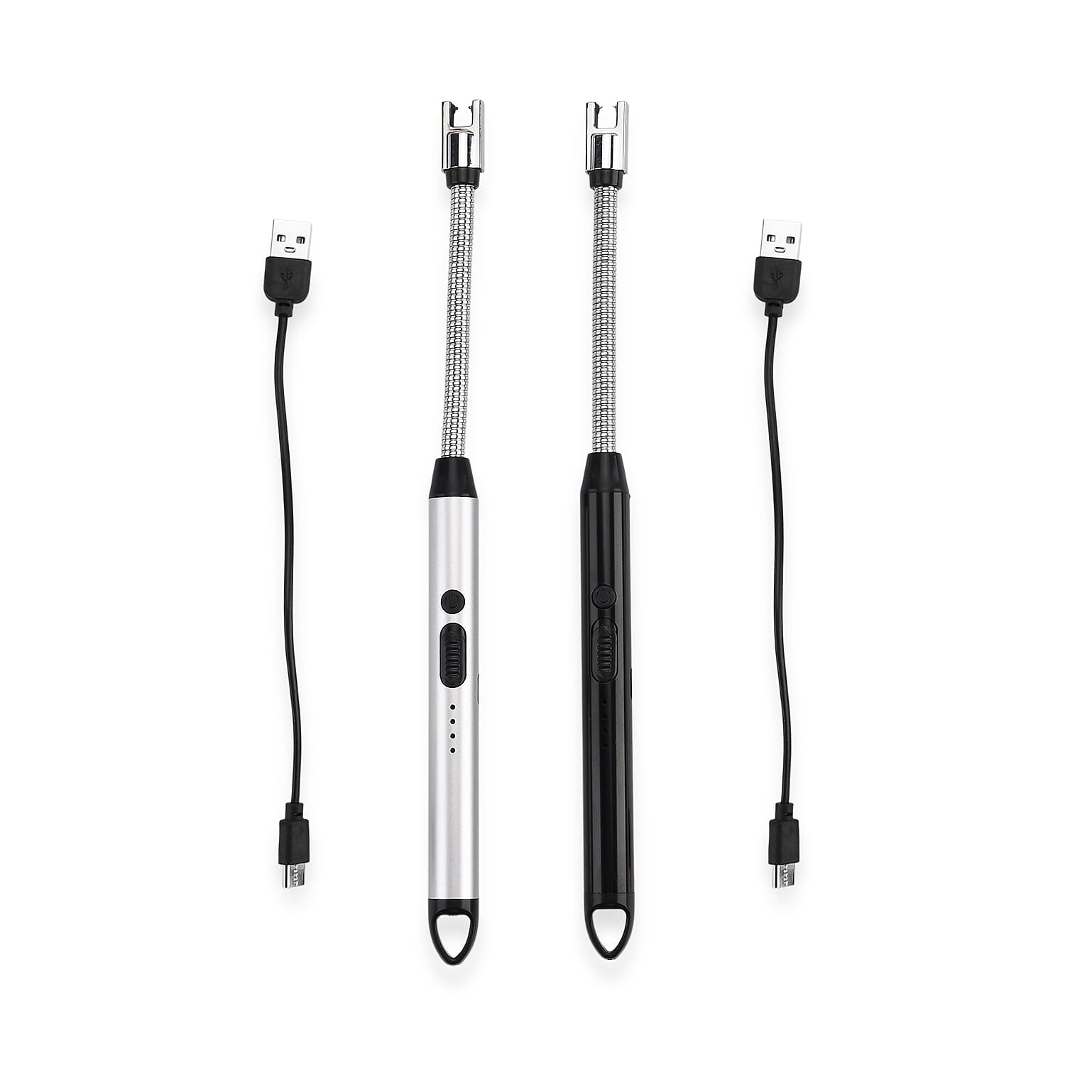 TLV 2pcs Rechargeable Flameless Stainless Steel Electric Lighter - Black and Silver