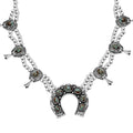 D'Joy Artisan Crafted Blue Horizon Turquoise 12.65 ctw Horseshoe Squash Blossom Necklace in Sterling Silver 18 Inches - Sticky add to cart bar