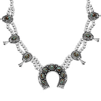 D'Joy Artisan Crafted Blue Horizon Turquoise 12.65 ctw Horseshoe Squash Blossom Necklace in Sterling Silver 18 Inches