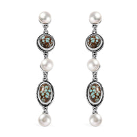 D'Joy Artisan Crafted Blue Horizon Turquoise 3.60 ctw and White Pearl Waterfall Earrings in Black Oxidized Sterling Silver