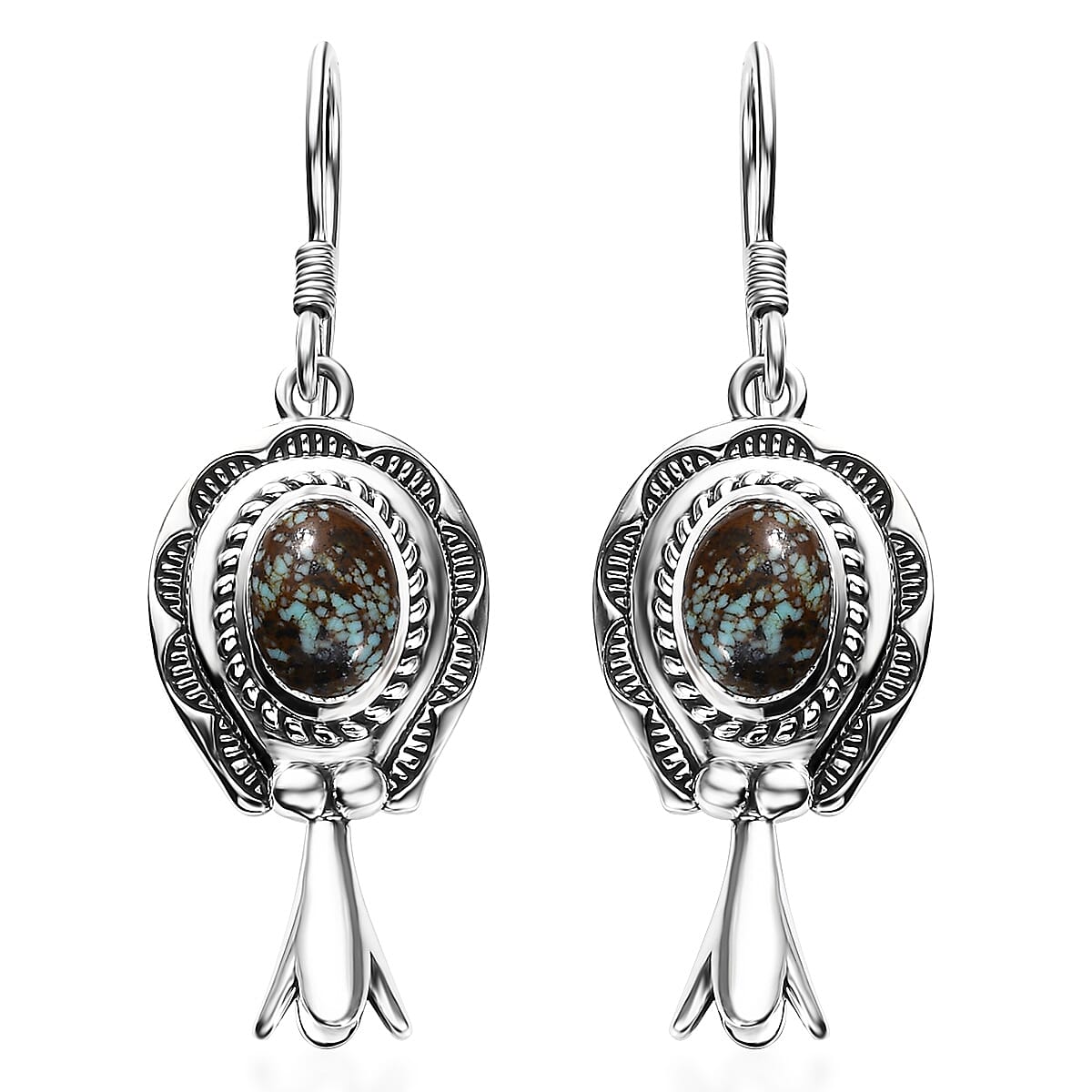 Artisan Crafted Blue Horizon Turquoise 3.40 ctw Horseshoe Earrings in Sterling Silver
