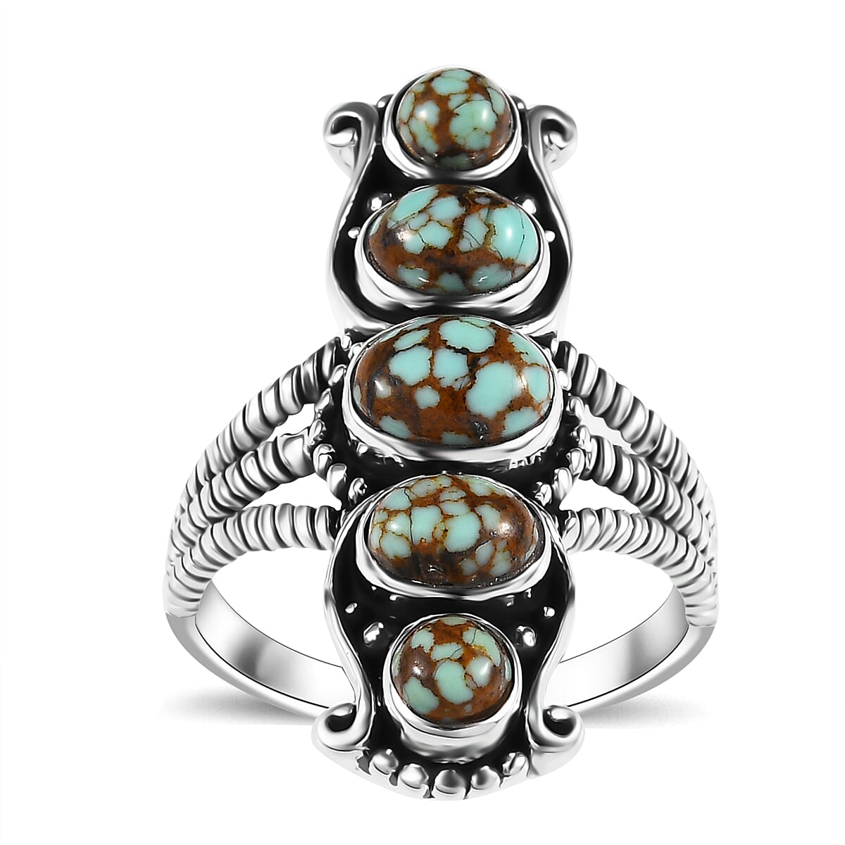 Artisan Crafted Blue Horizon 5 stone Turquoise Ring in Sterling Silver