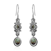 Artisan Crafted Blue Horizon Turquoise 2.50 ctw Floral Earrings in Black Oxidized Sterling Silver
