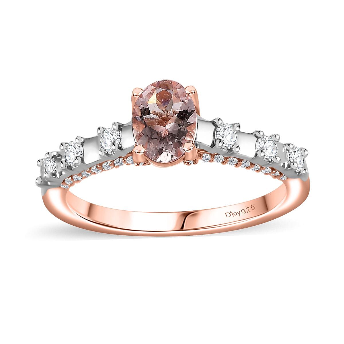 Premium Pink Morganite and Moissanite Bridge Ring in Rhodium and 18K Vermeil Rose Gold Over Sterling Silver 1.20 ctw