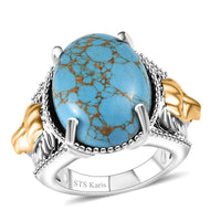 Karis Mojave Blue Turquoise Lion Ring in 18K YG Plated and Platinum Bond (Size 10.0) 9.35 ctw