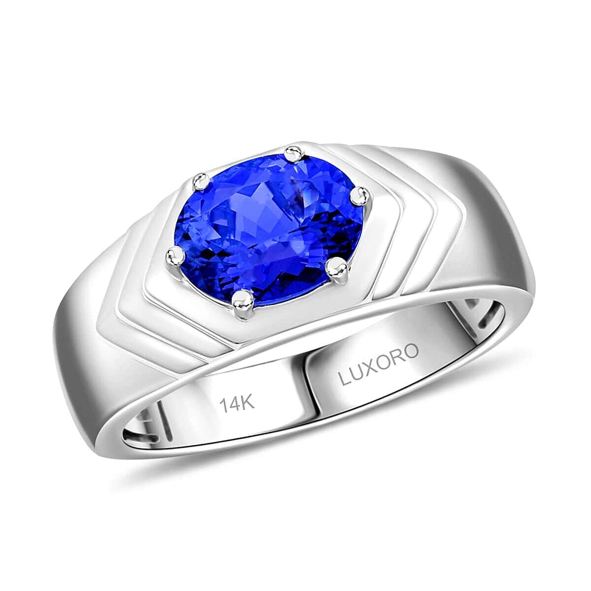 Luxoro 14K White Gold AAA Tanzanite Solitaire Men's Ring (Size 10.0) (7.30 g) 2.50 ctw