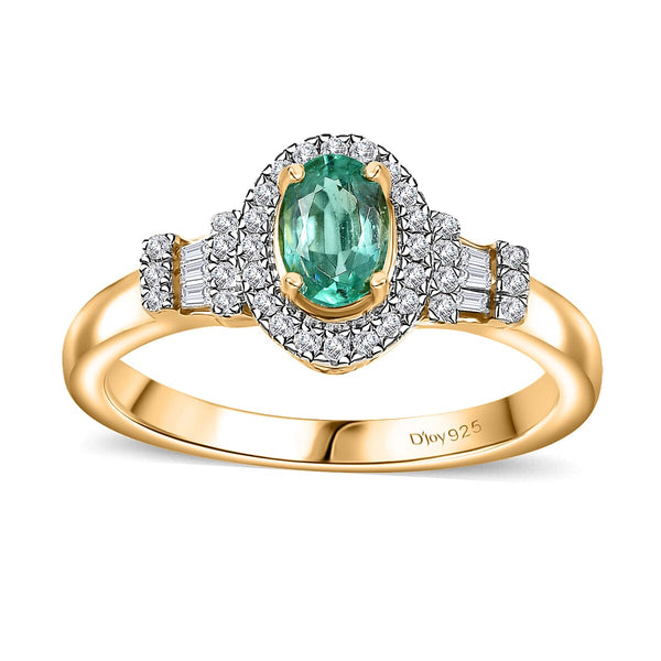 Boyaca Colombian Emerald and Diamond 0.60 ctw Halo Ring in 18K Vermeil Yellow Gold Over Sterling Silver (Size 7.0) - Product card gallery slide 1 (10177581515065)