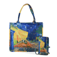 2-piece Set Van Gogh Starry Night Painted Tote Bag (15.9"x4.7"x13.6") and Cellphone Bag (7.9"x4.3"x0.78")