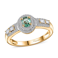 Boyaca Colombian Emerald, White Zircon Ring in 18K Vermeil YG Over Sterling Silver (Size 10.0) 1.30 ctw