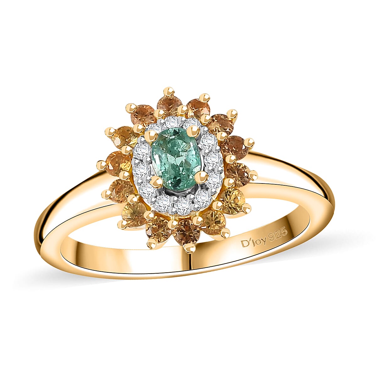 Epic Deal Boyaca Colombian Emerald, Multi Gemstone Floral Ring in 18K Vermeil YG Over Sterling Silver (Size 10.0) 0.65 ctw