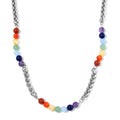 Multi Gemstone 80.00 ctw Beaded Seven Chakra Braided Necklace in Stainless Steel 20-22 Inches - Sticky add to cart bar