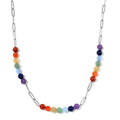 Multi Gemstone 80.00 ctw Beaded Seven Chakra Paper Clip Necklace in Stainless Steel 20-22 Inches - Sticky add to cart bar