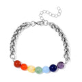 Multi Gemstone 27.00 ctw Beaded Seven Chakra Braided Bracelet in Stainless Steel (7.5-9.5In) - Sticky add to cart bar