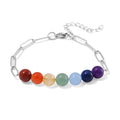 Multi Gemstone 27.00 ctw Beaded Seven Chakra Paper Clip Bracelet in Stainless Steel (7.5-9.5In) - Sticky add to cart bar