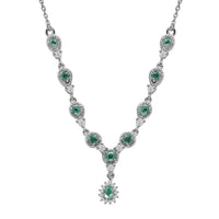 Boyaca Colombian Emerald and White Zircon 1.50 ctw Raindrop Necklace in Rhodium Over Sterling Silver 18 Inches